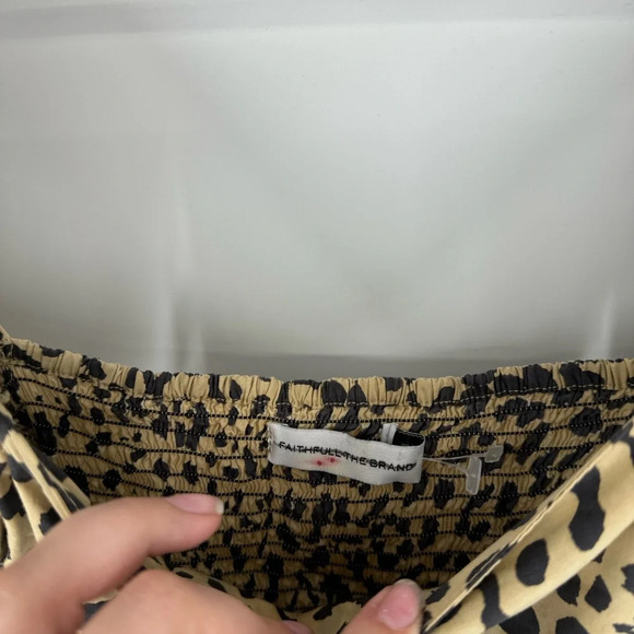 Faithful the Brand Leopard Cheetah Print 100% Cotton Puff Sleeve Mini Dress - Picture 3 of 4